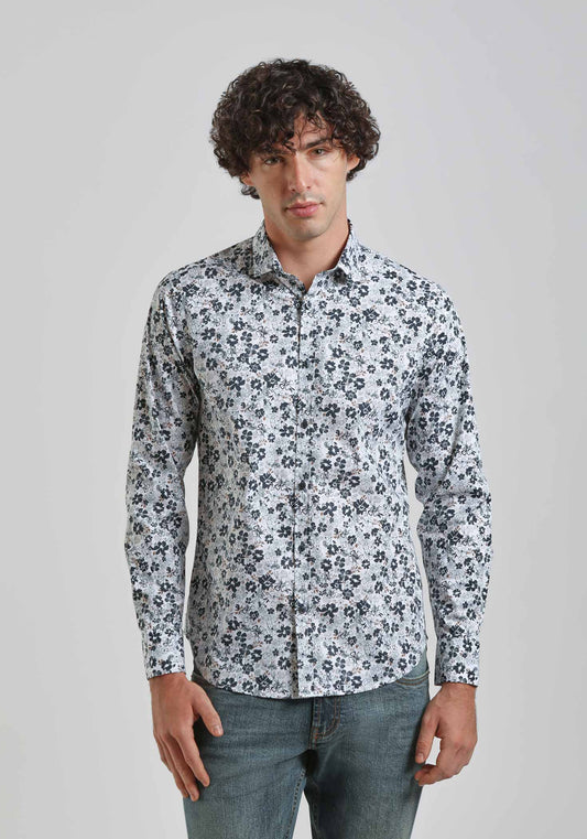 Camicia manica lunga con fantasia|Colore:Bianco