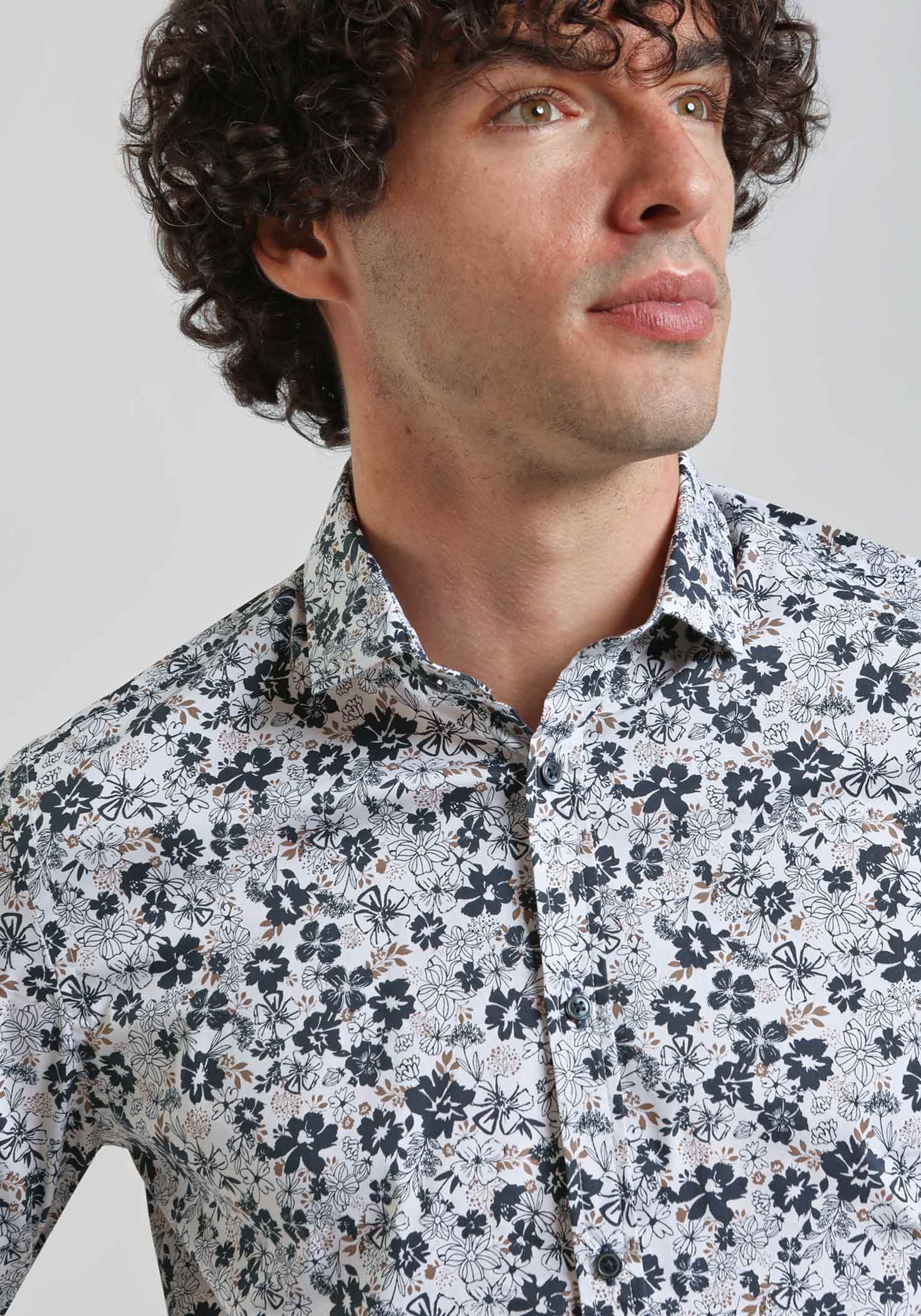 Camicia manica lunga con fantasia|Colore:Bianco