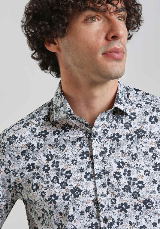 Camicia manica lunga con fantasia|Colore:Bianco