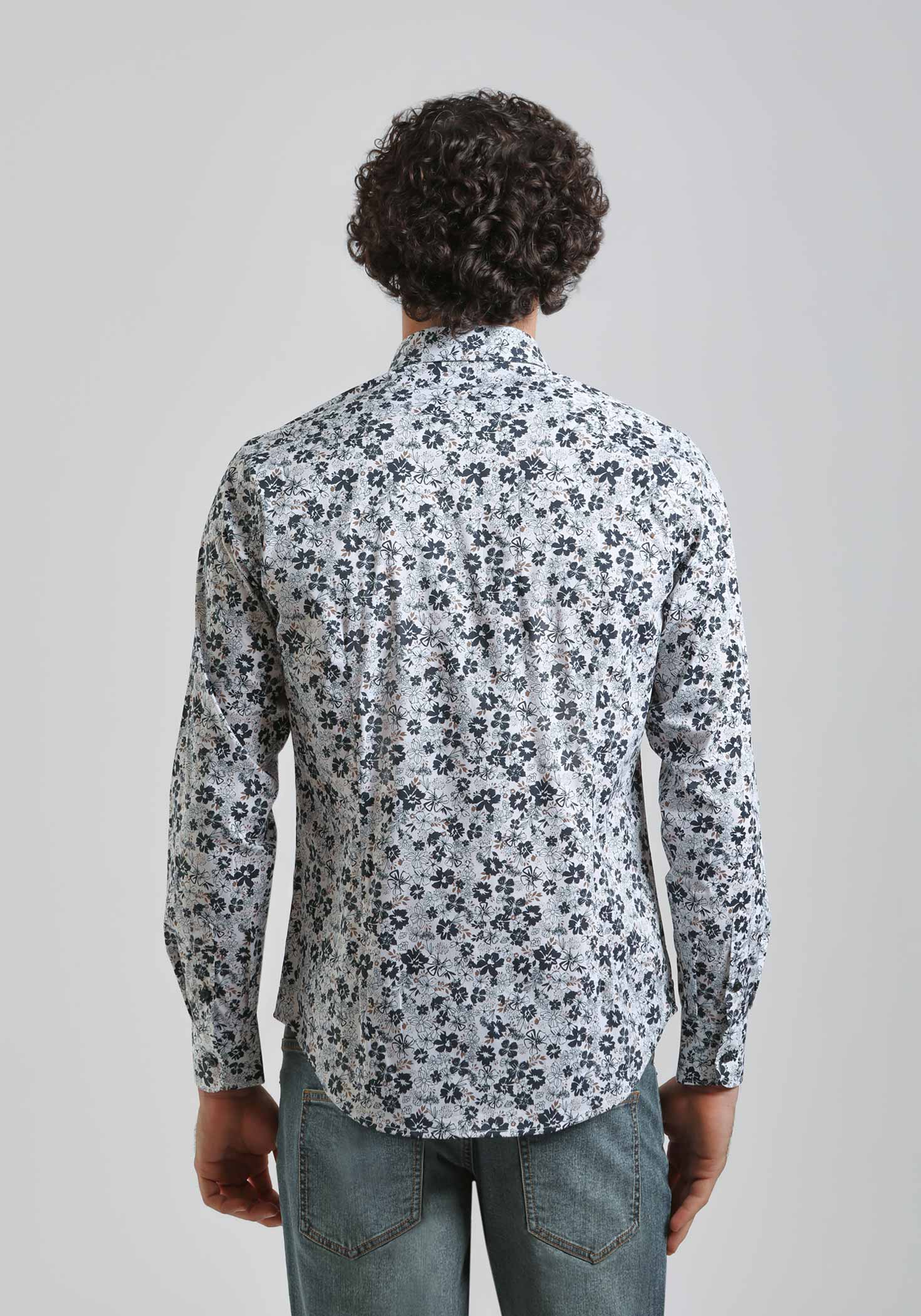 Camicia manica lunga con fantasia|Colore:Bianco