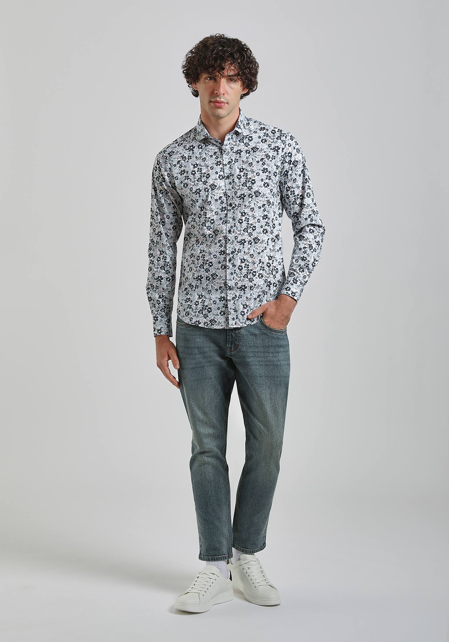 Camicia manica lunga con fantasia|Colore:Bianco