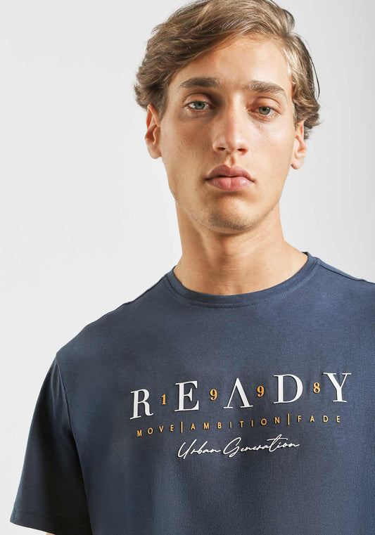 T-shirt 100% cotone con stampa|Colore:Jeans