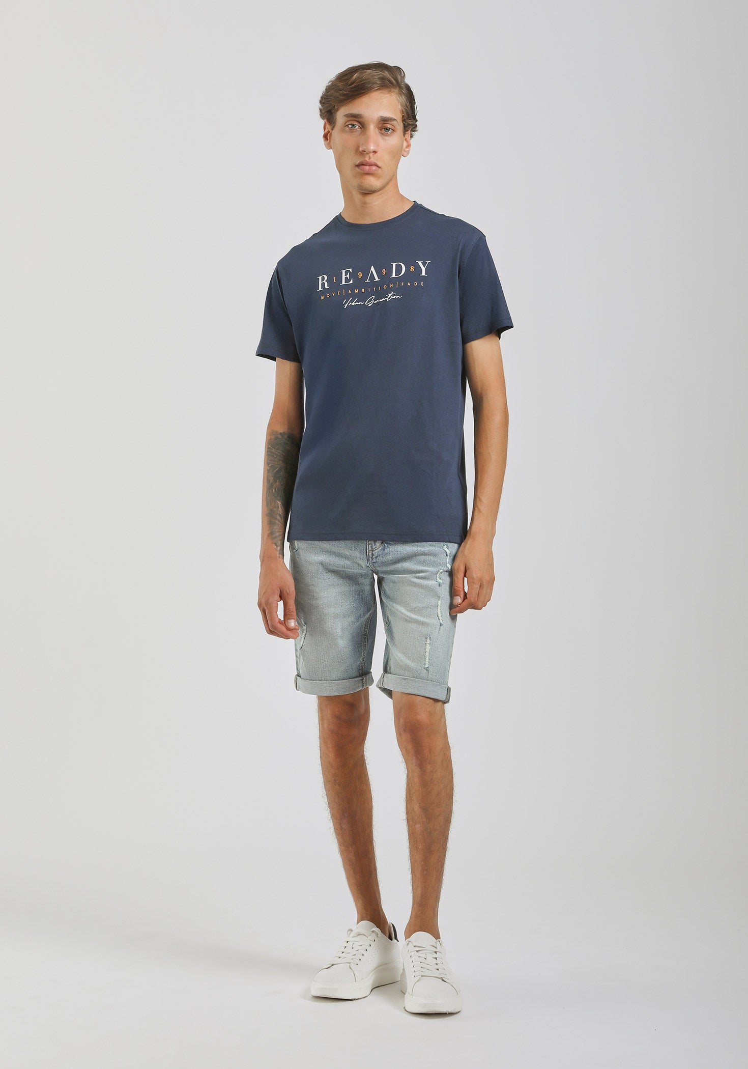 T-shirt 100% cotone con stampa|Colore:Jeans