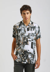 Camicia mezza manica fantasia 100% viscosa|Colore:Off white