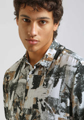 Camicia mezza manica fantasia 100% viscosa|Colore:Off white