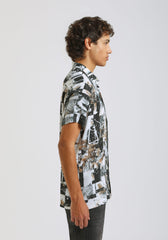 Camicia mezza manica fantasia 100% viscosa|Colore:Off white