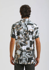 Camicia mezza manica fantasia 100% viscosa|Colore:Off white