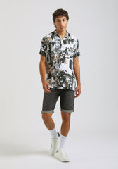 Camicia mezza manica fantasia 100% viscosa|Colore:Off white