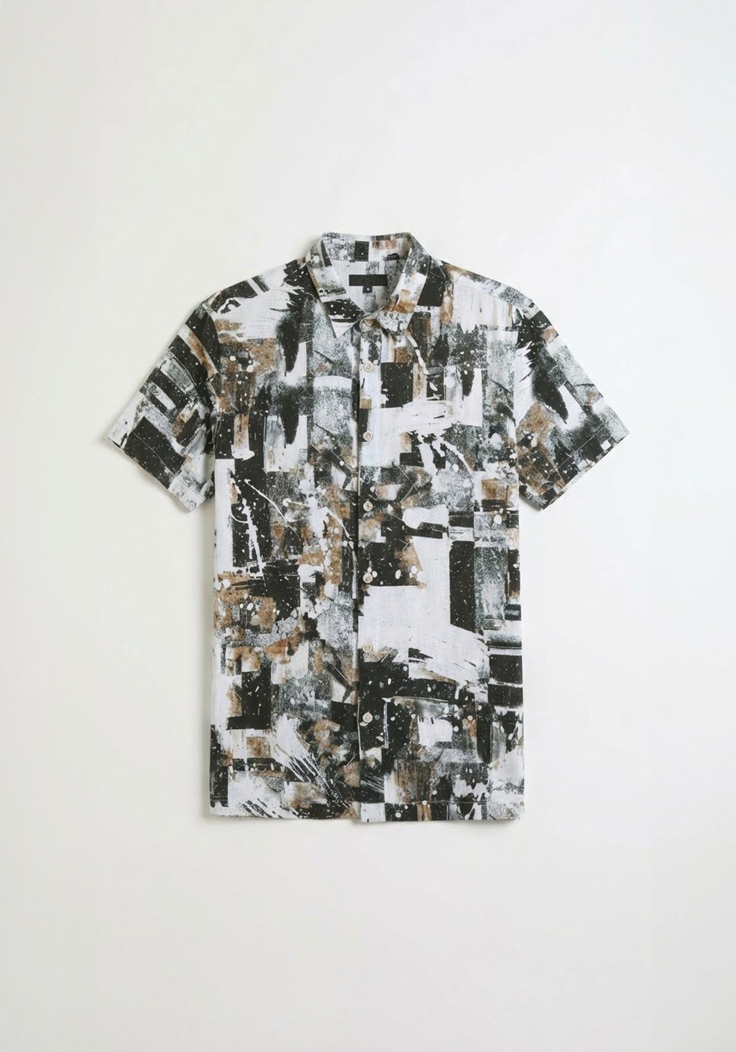 Camicia mezza manica fantasia 100% viscosa|Colore:Off white