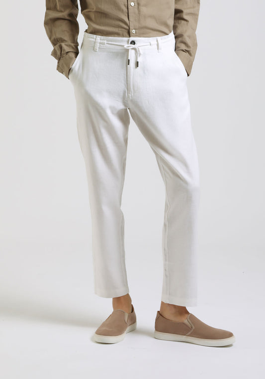 Pantaloni misto lino|Colore:Bianco