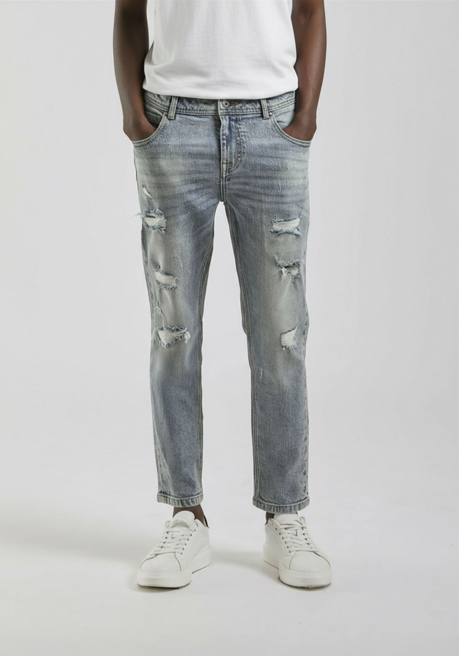Jeans skinny fit con strappi|Colore:Jeans