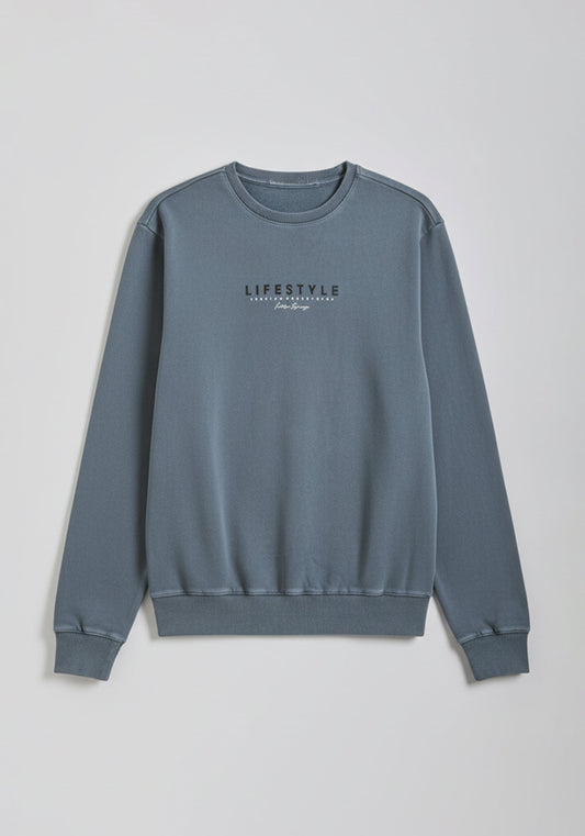 Felpa girocollo con stampa|Colore:Ciano