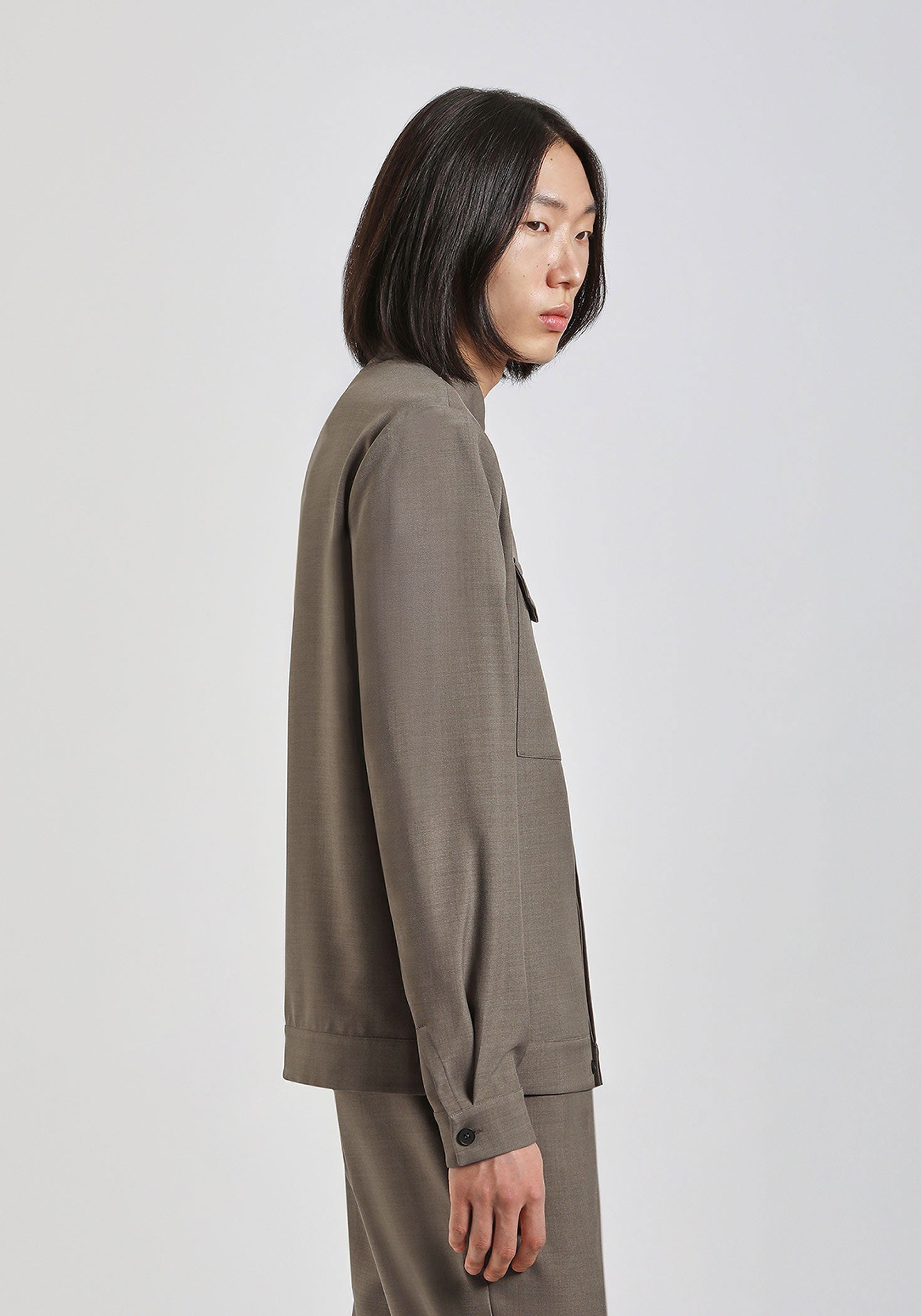 Giacca camicia con collo coreano|Colore:Grigio melange