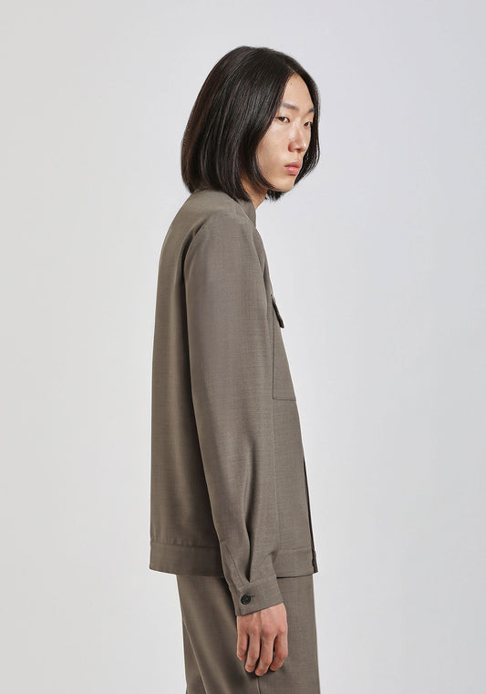 Giacca camicia con collo coreano|Colore:Grigio melange