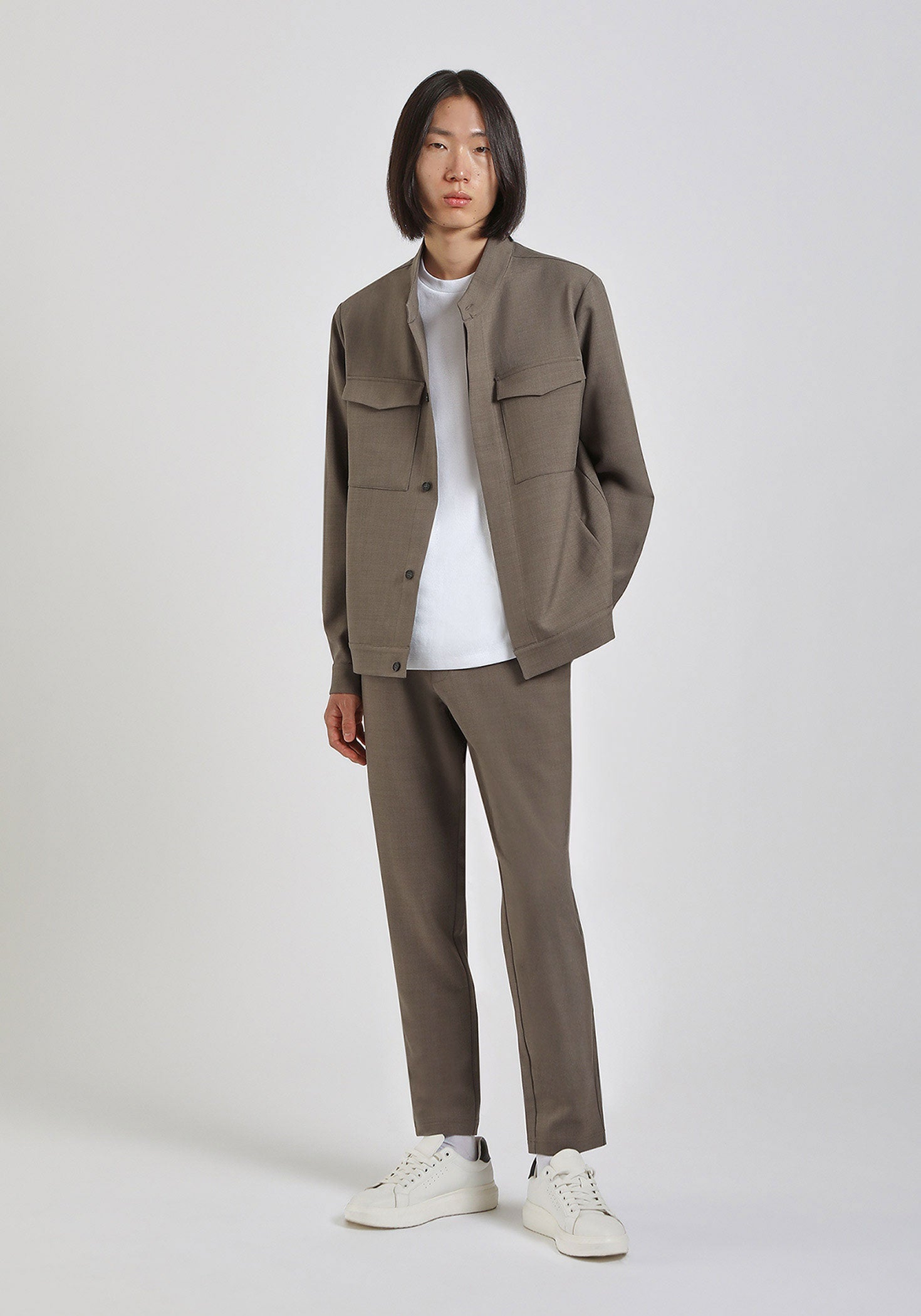 Giacca camicia con collo coreano|Colore:Grigio melange