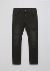 Jeans skinny fit nero con strappi|Colore:Jeans nero