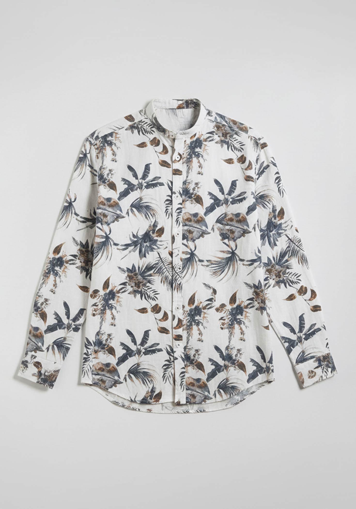 Camicia misto lino fantasia|Colore:Bianco