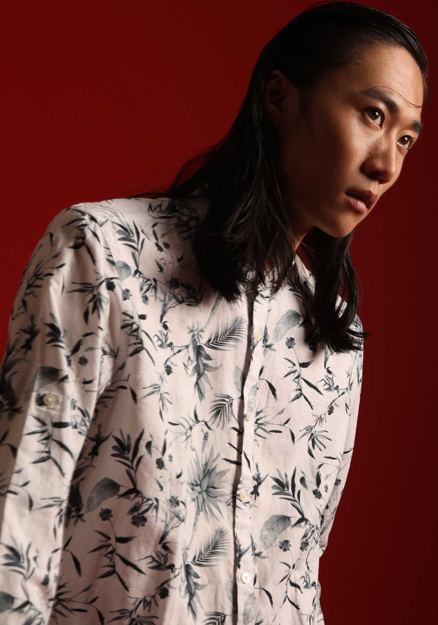 Camicia misto lino fantasia|Colore:Bianco