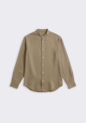 Camicia misto lino con collo coreano|Colore:Fango