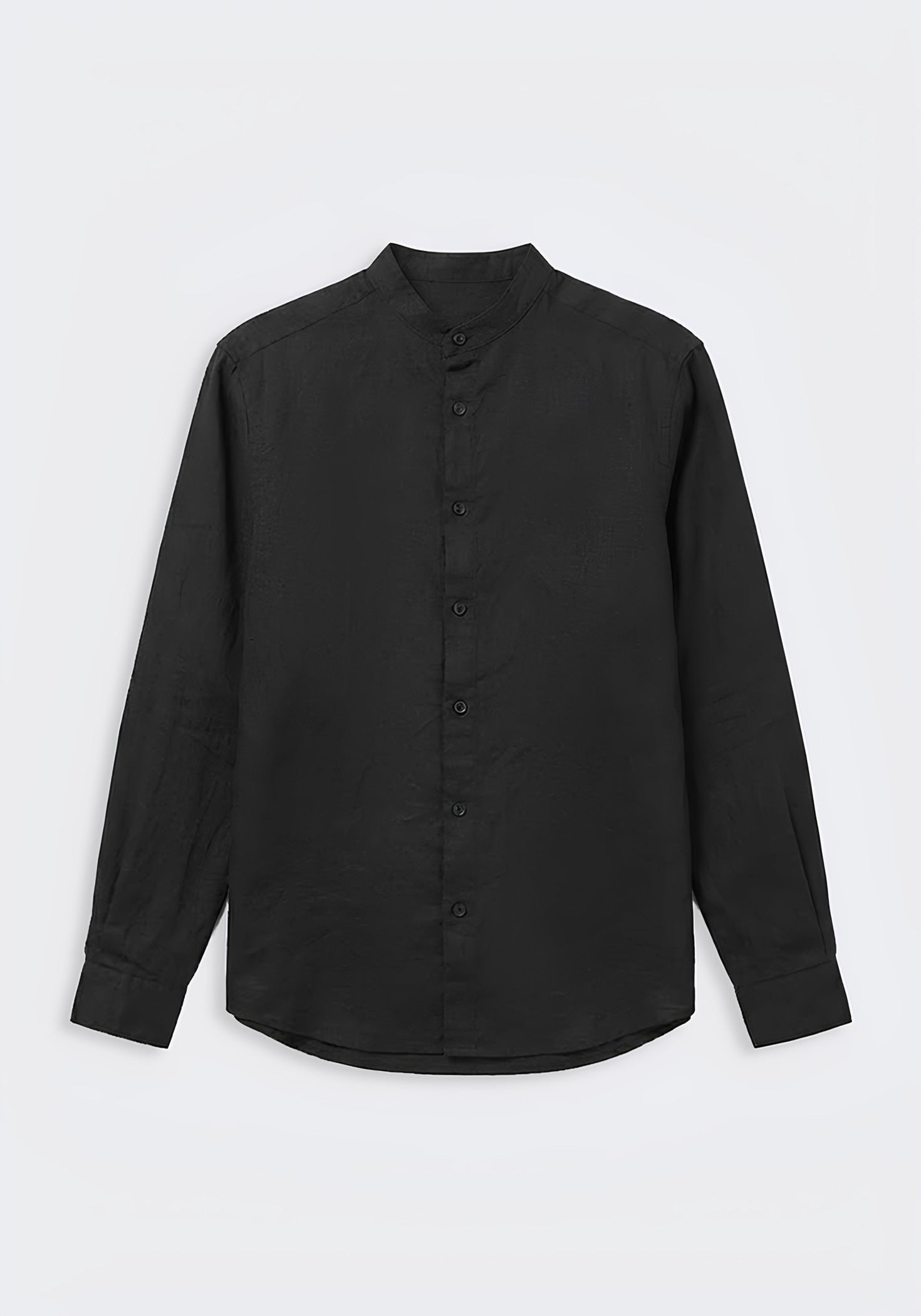Camicia misto lino con collo coreano|Colore:Nero