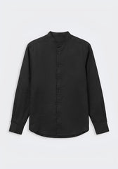 Camicia misto lino con collo coreano|Colore:Nero