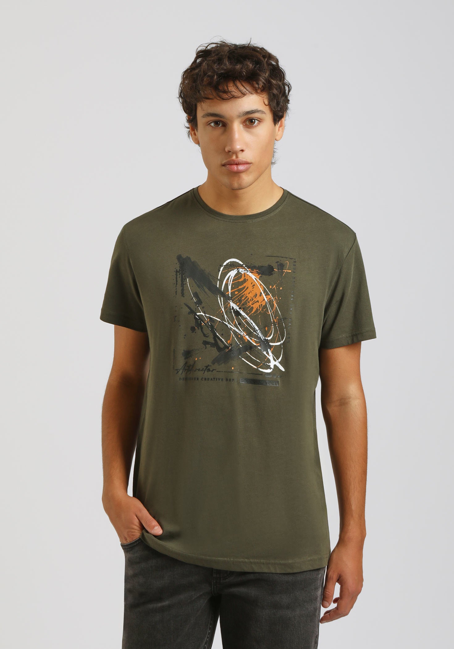 T-shirt 100% cotone con stampa|Colore:Verde bosco