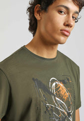 T-shirt 100% cotone con stampa|Colore:Verde bosco