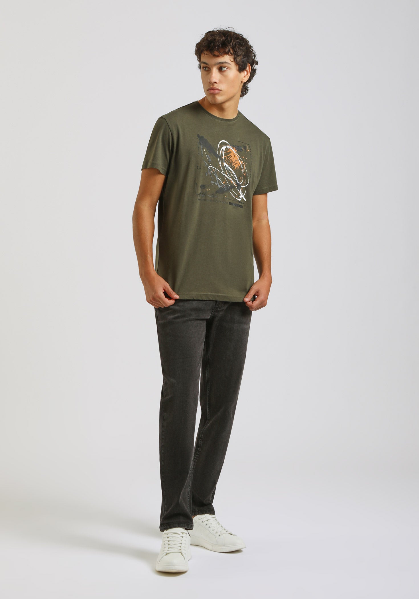 T-shirt 100% cotone con stampa|Colore:Verde bosco