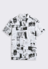 Camicia mezza manica in tessuto elastico con fantasia|Colore:Bianco