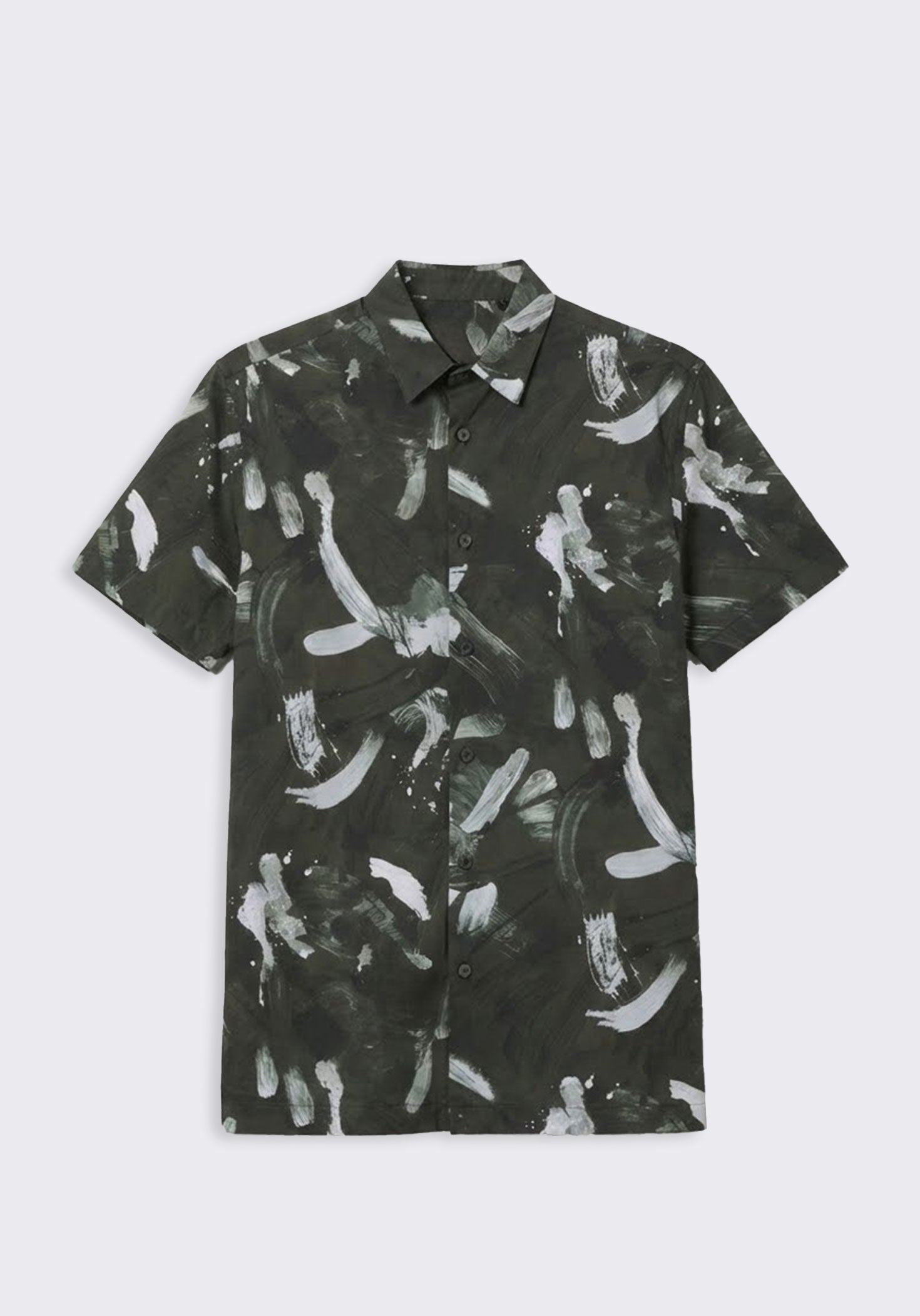 Camicia mezza manica in tessuto elastico con fantasia|Colore:Nero