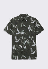 Camicia mezza manica in tessuto elastico con fantasia|Colore:Nero