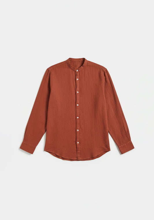 Camicia 100% lino con collo coreano|Colore:Rame