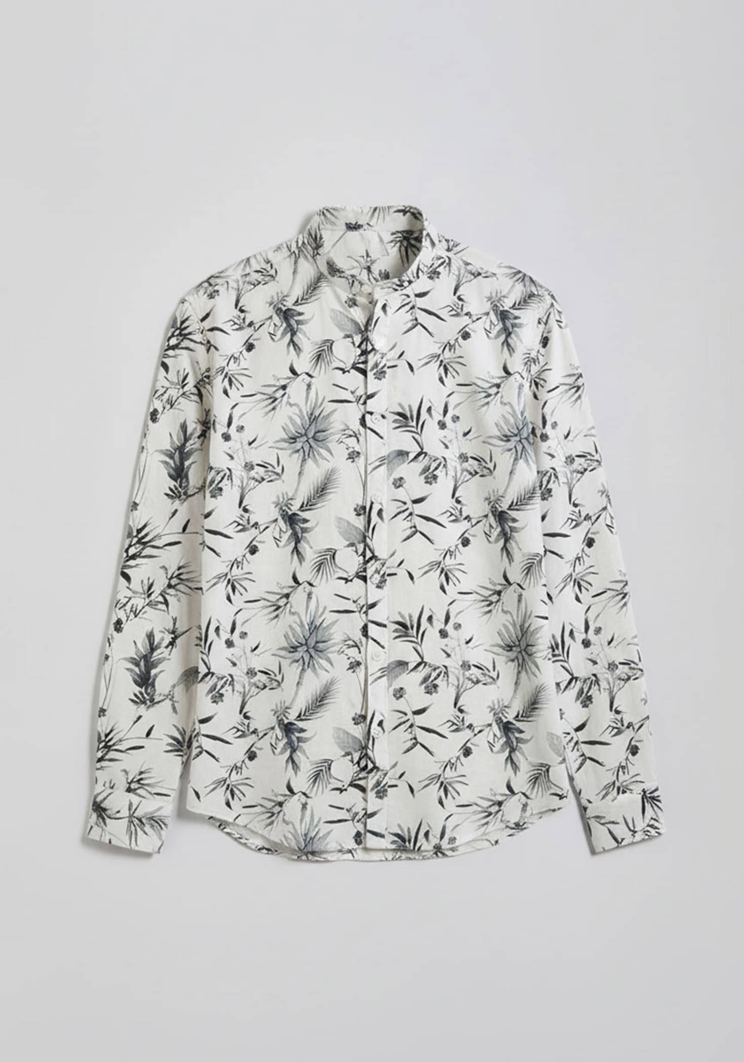 Camicia misto lino fantasia|Colore:Bianco