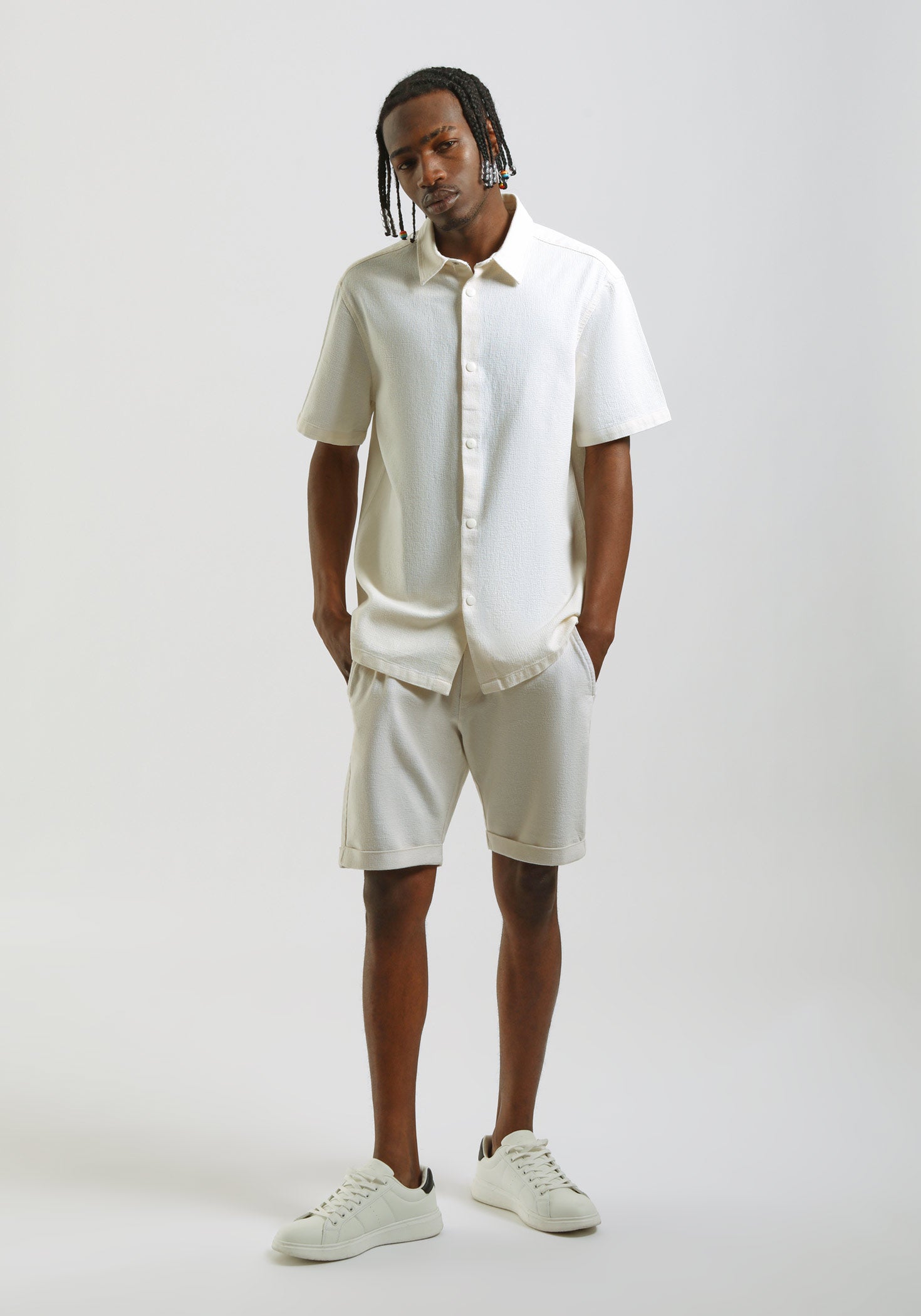 Bermuda in felpa misto cotone|Colore:Off white