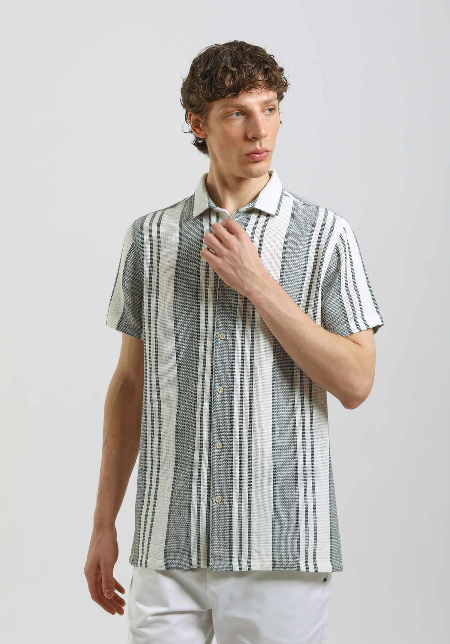 Camicia mezza manica a righe|Colore:Grigio