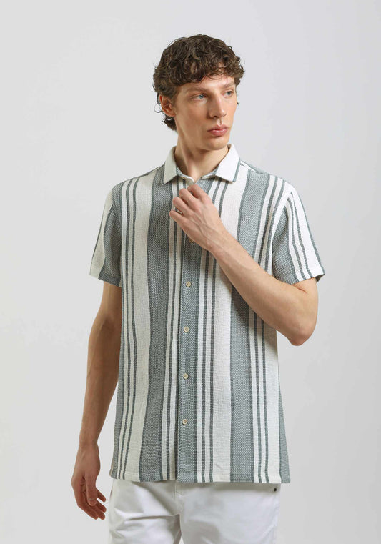 Camicia mezza manica a righe|Colore:Grigio