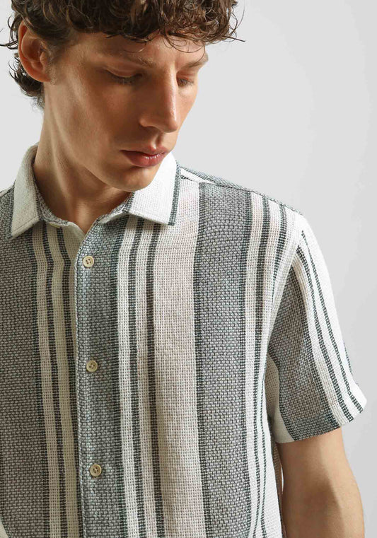 Camicia mezza manica a righe|Colore:Grigio