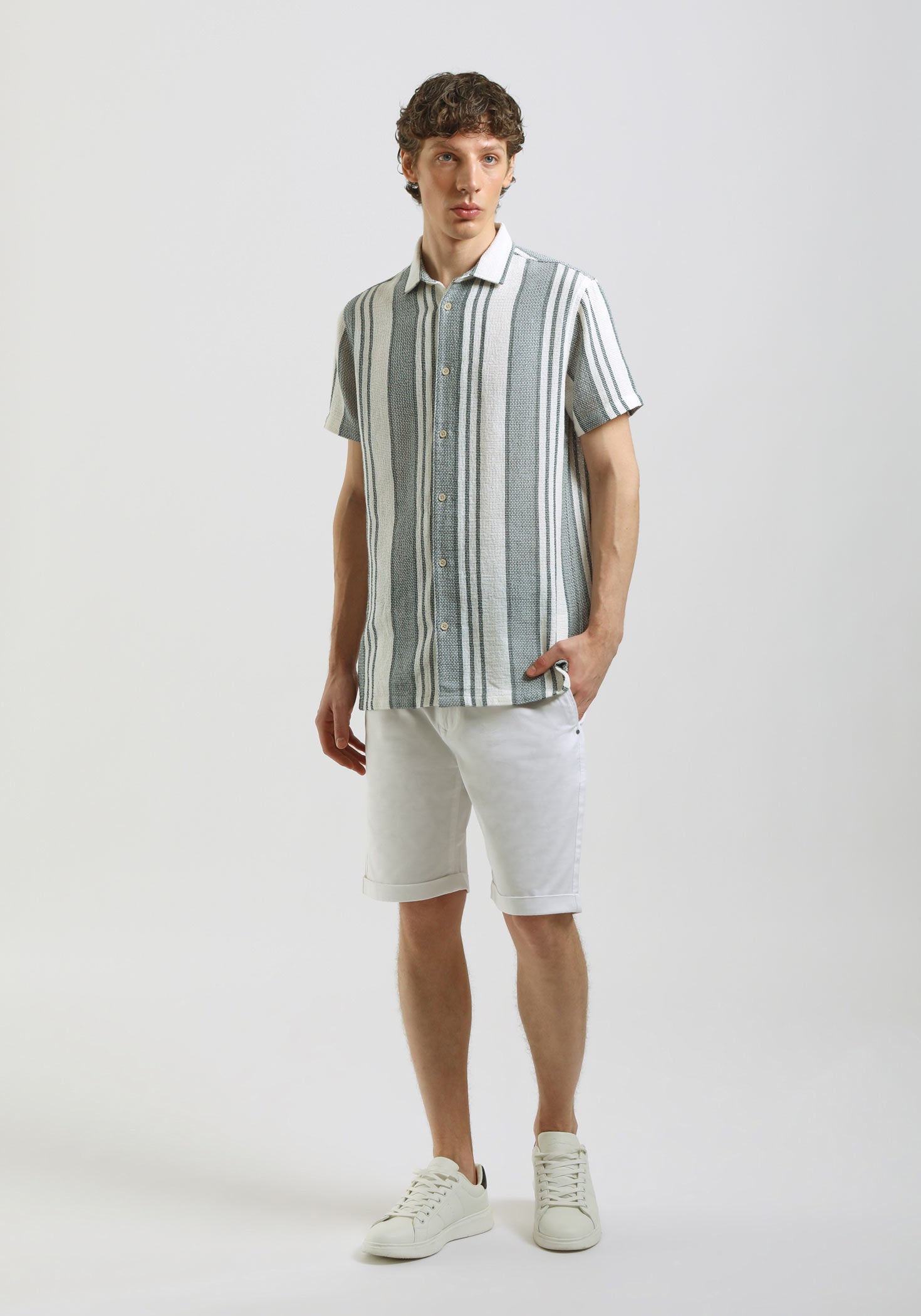 Camicia mezza manica a righe|Colore:Grigio