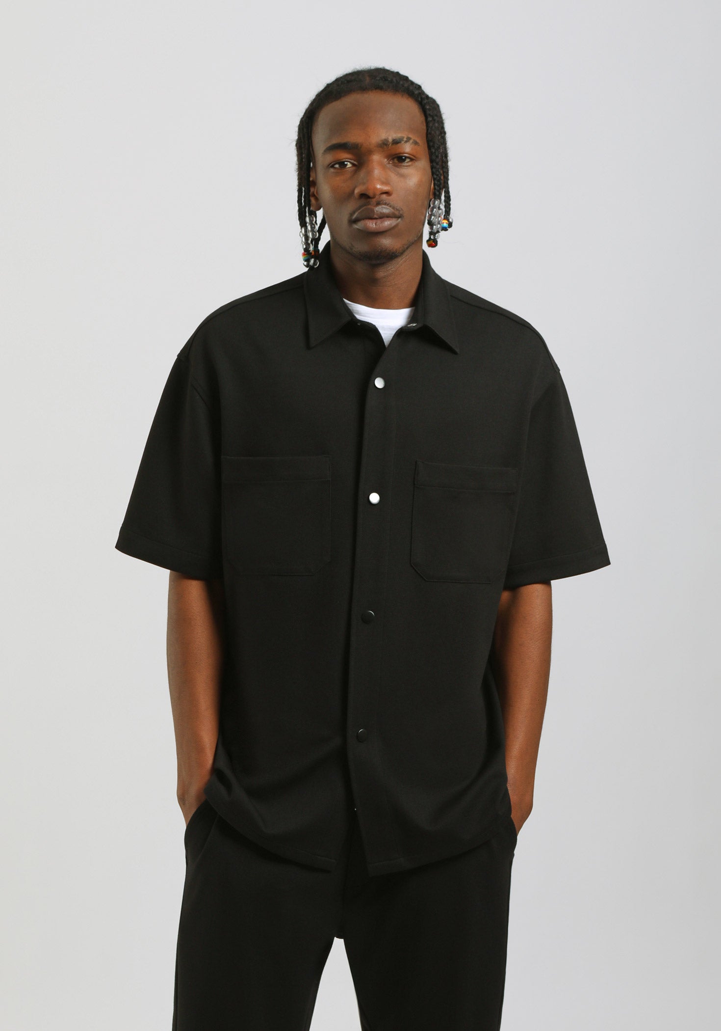 Camicia mezza manica con tasconi|Colore:Nero