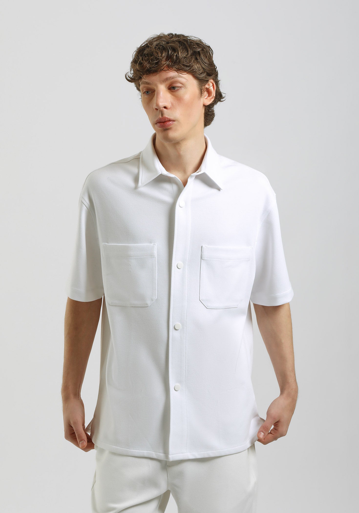 Camicia mezza manica con tasconi|Colore:Off white