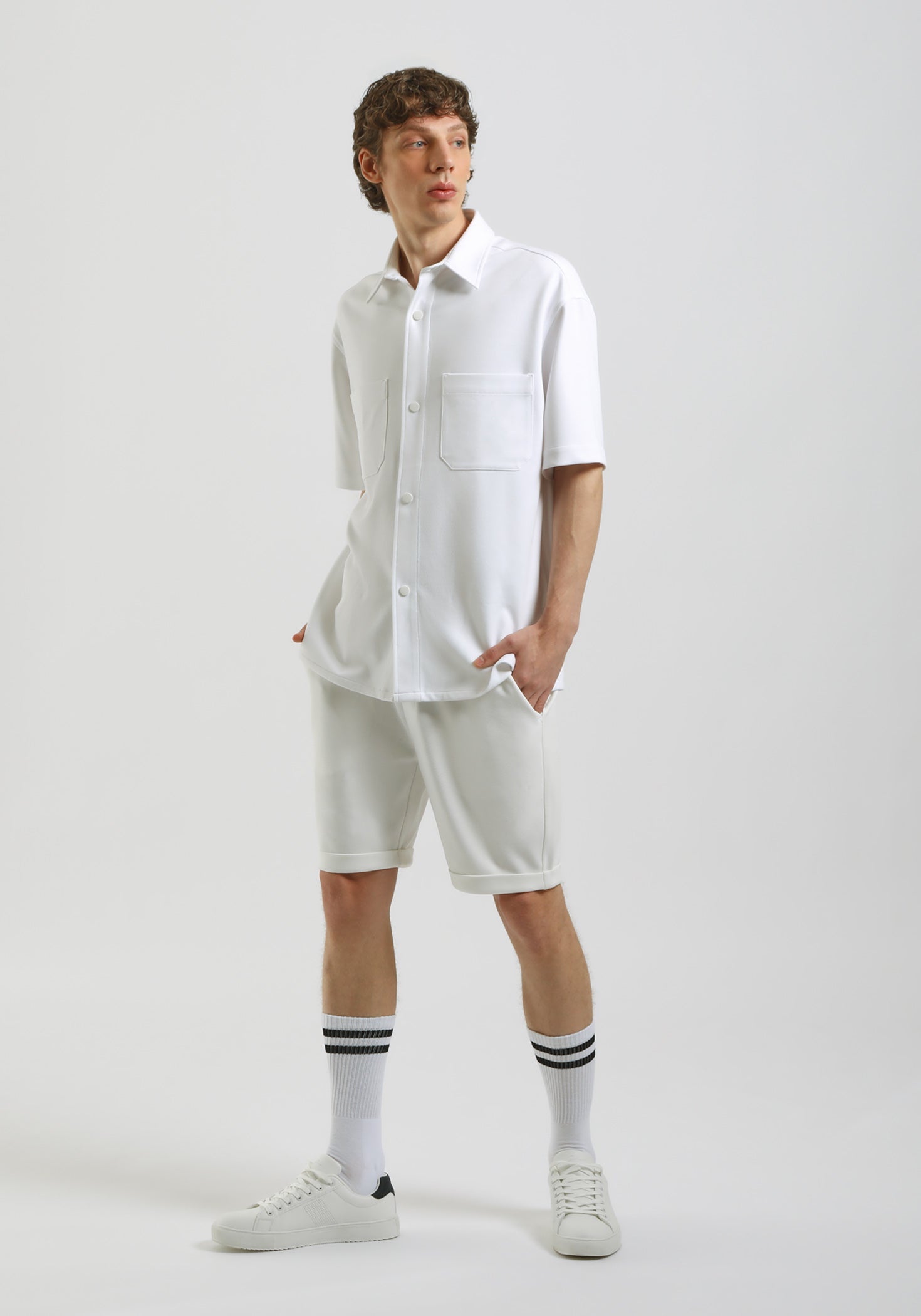 Camicia mezza manica con tasconi|Colore:Off white