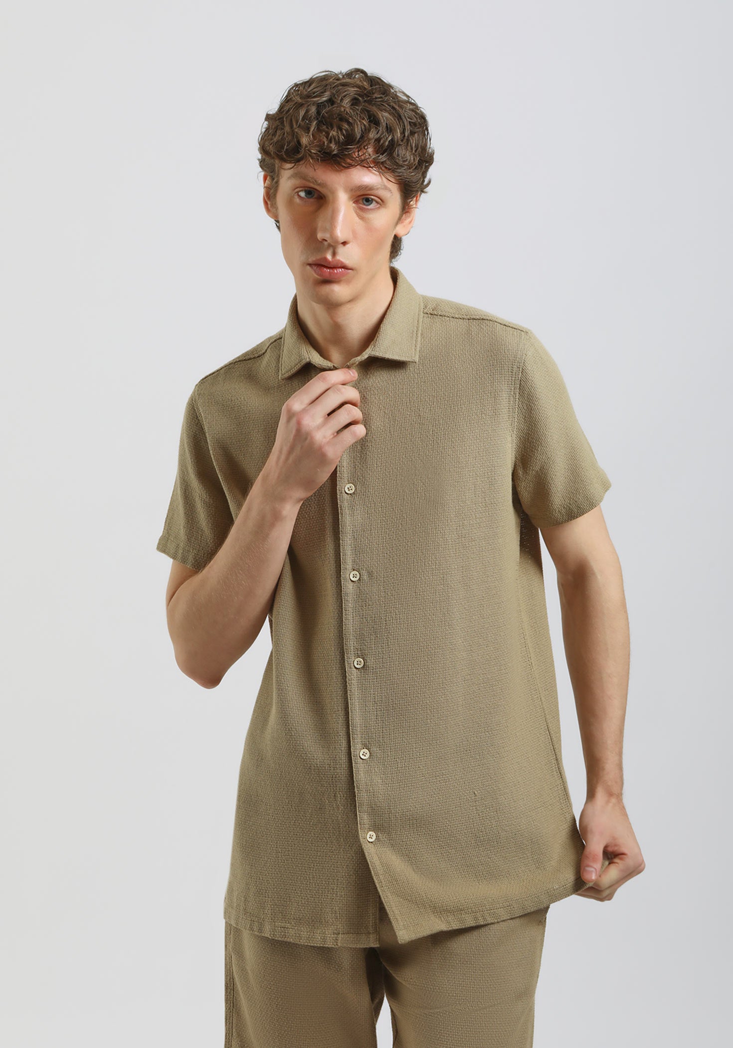 Camicia mezza manica misto cotone|Colore:Corda