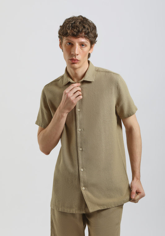 Camicia mezza manica misto cotone|Colore:Corda