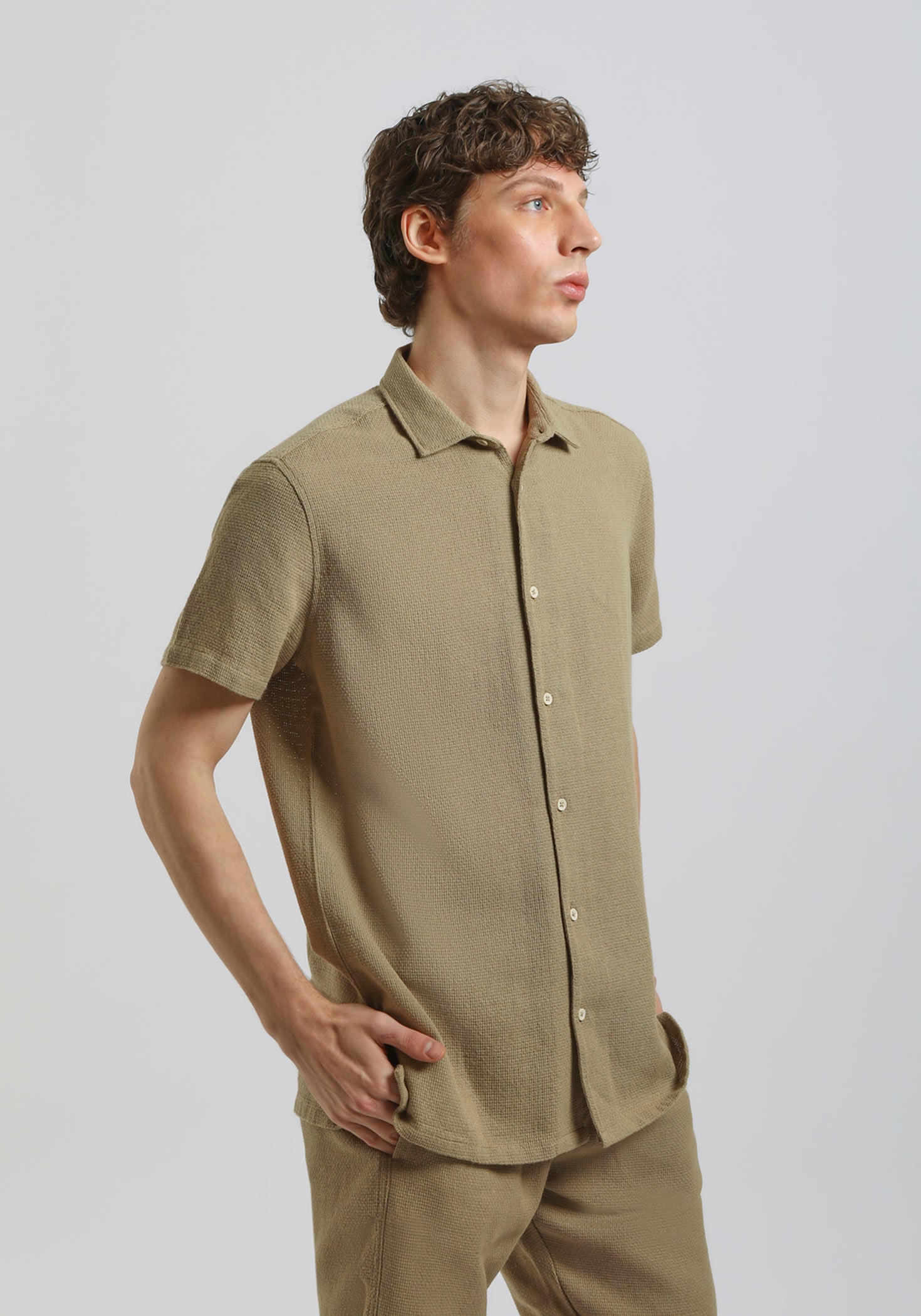 Camicia mezza manica misto cotone|Colore:Corda