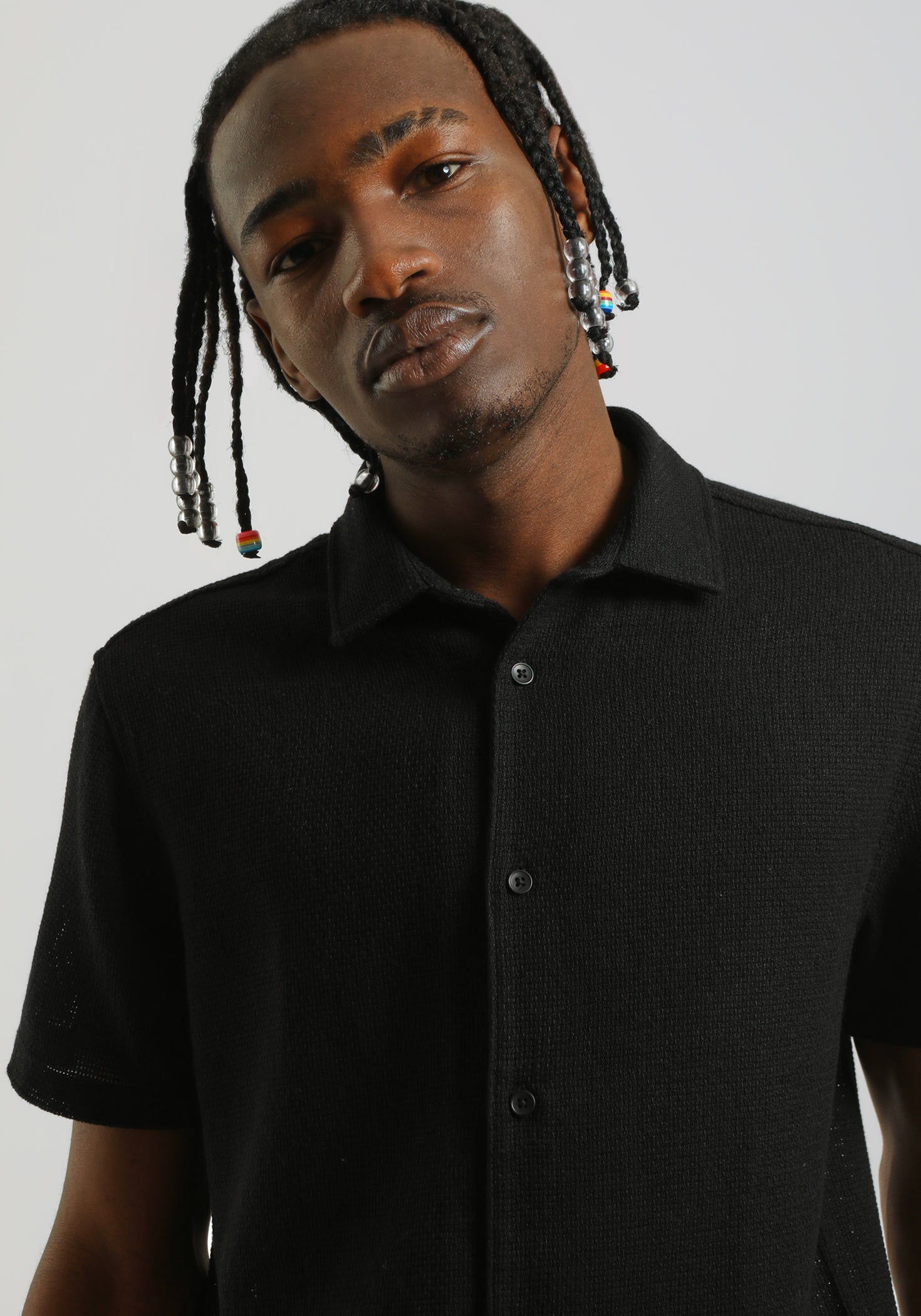 Camicia mezza manica misto cotone|Colore:Nero