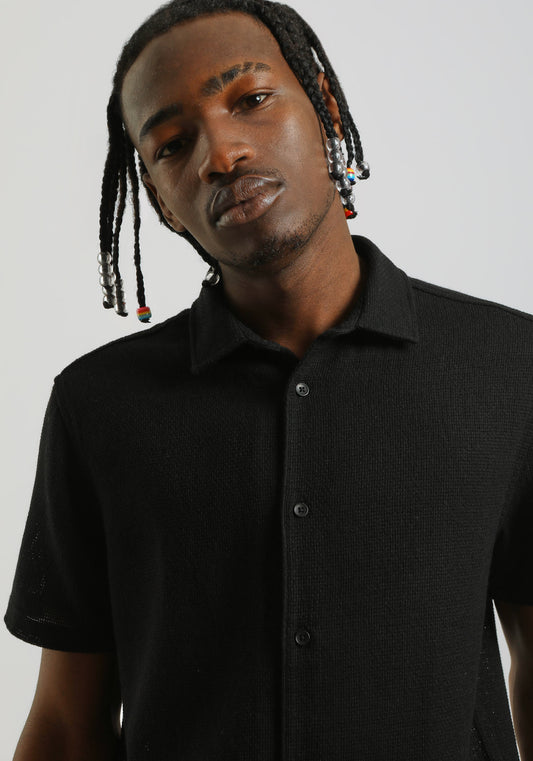 Camicia mezza manica misto cotone|Colore:Nero