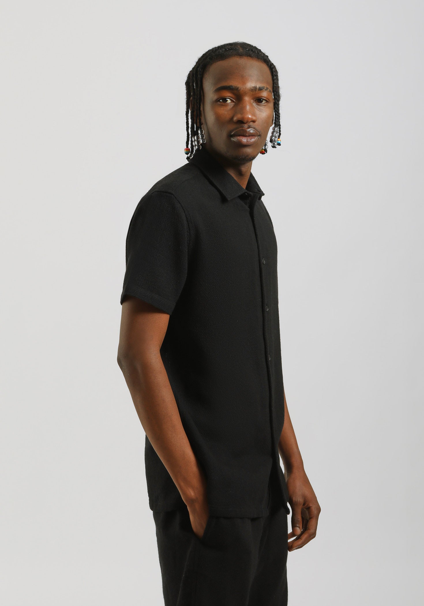 Camicia mezza manica misto cotone|Colore:Nero