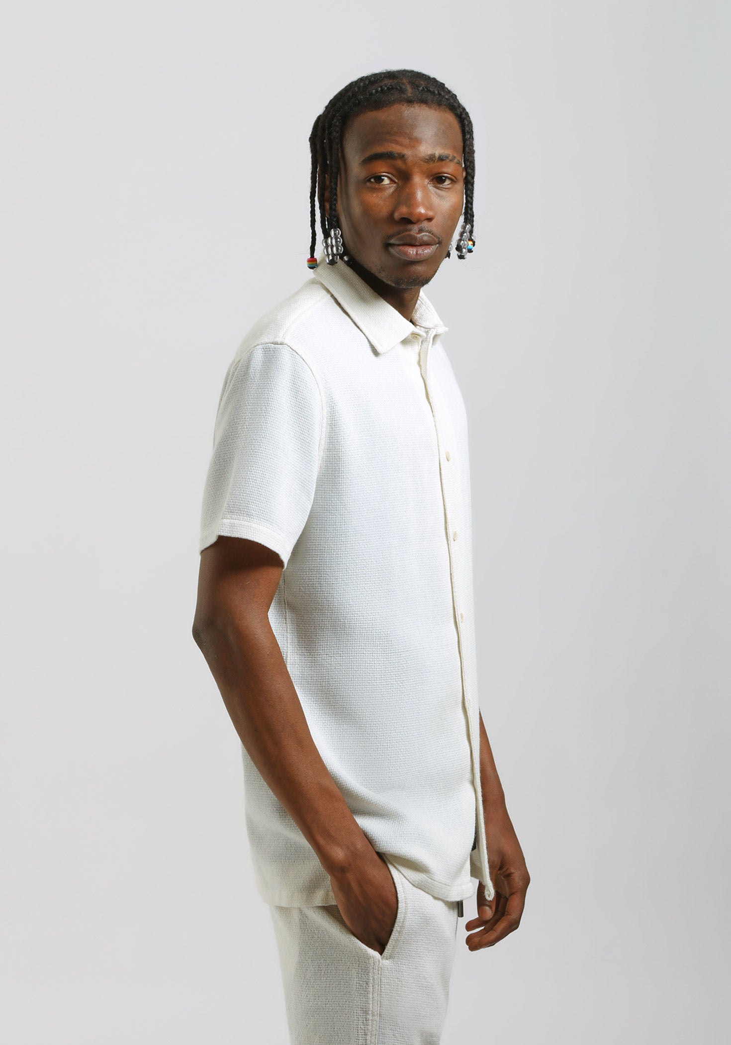 Camicia mezza manica misto cotone|Colore:Off white