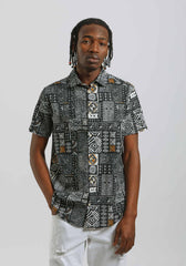 Camicia mezza manica 100% cotone con fantasia|Colore:Nero