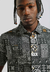 Camicia mezza manica 100% cotone con fantasia|Colore:Nero